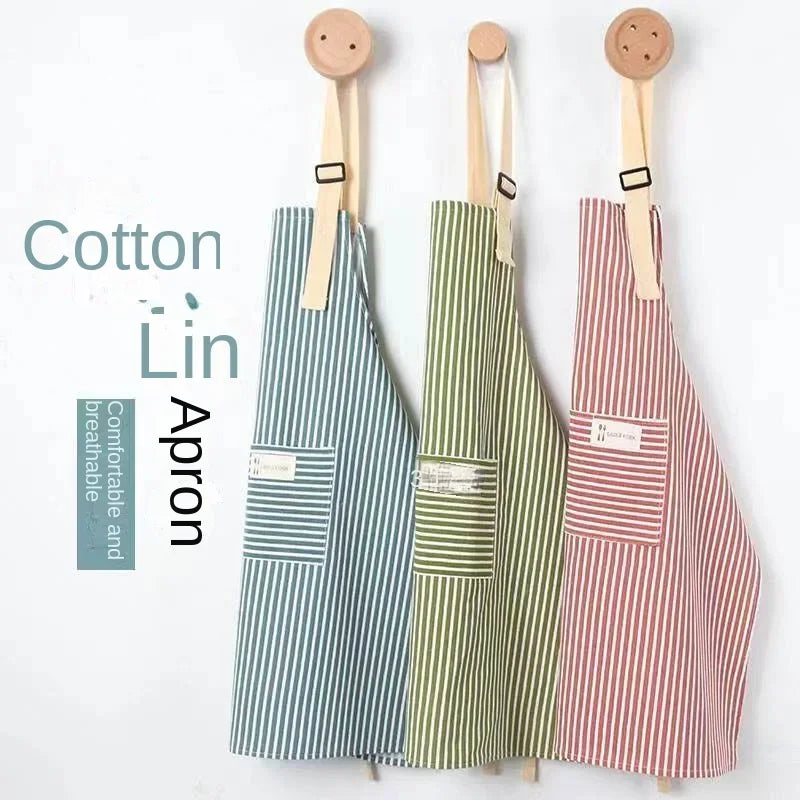 Tablier de Cuisine en Lin Rayé Ajustable