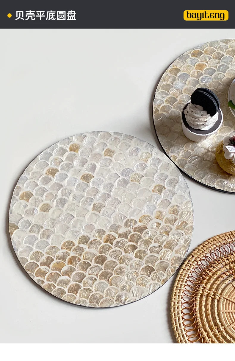 Plateau Rond Tissé Coquillages Style Léger Luxe
