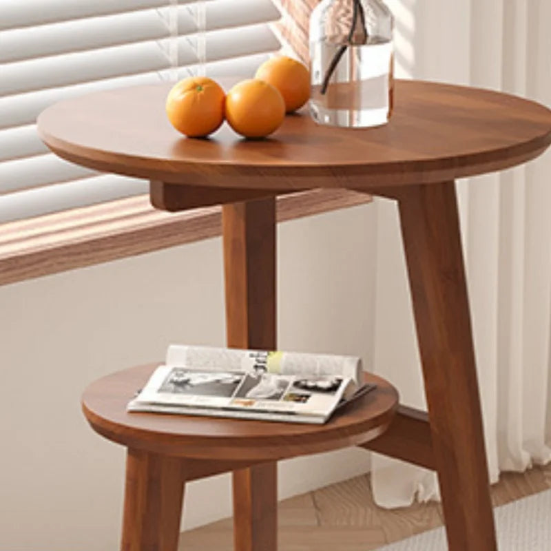 Table Basse Ronde Bois Massif - Rangement Fonctionnel