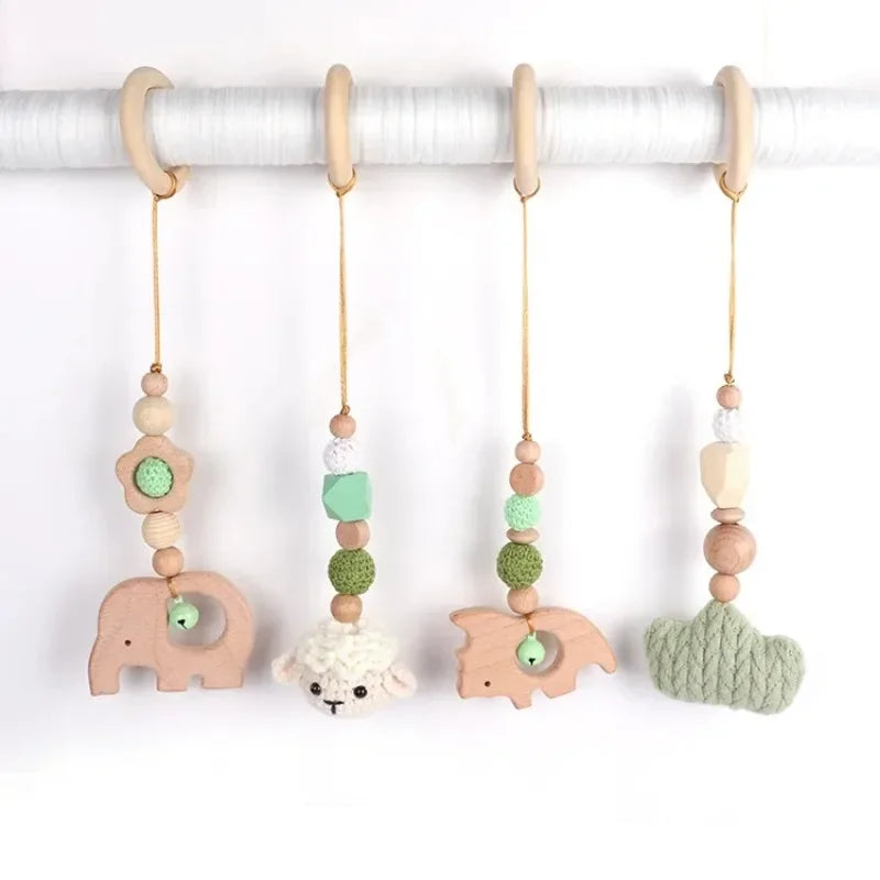 Lot de 4 Jouets en Bois pour Portique d'Éveil