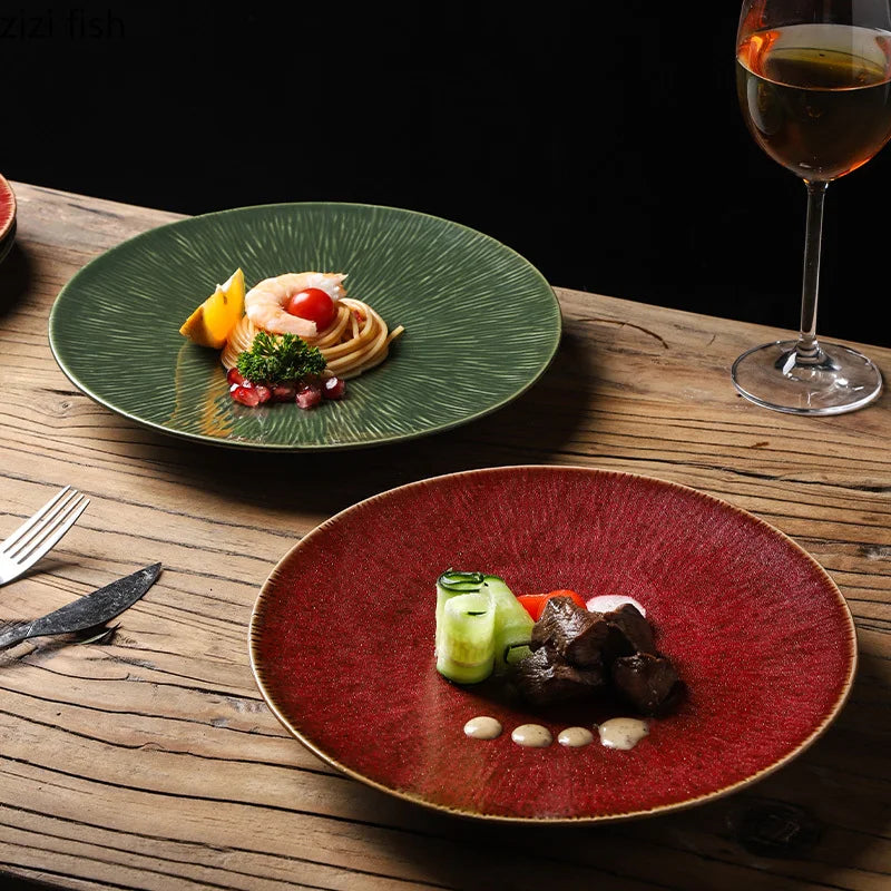 Assiette en Céramique Effet Rayures Style Vintage