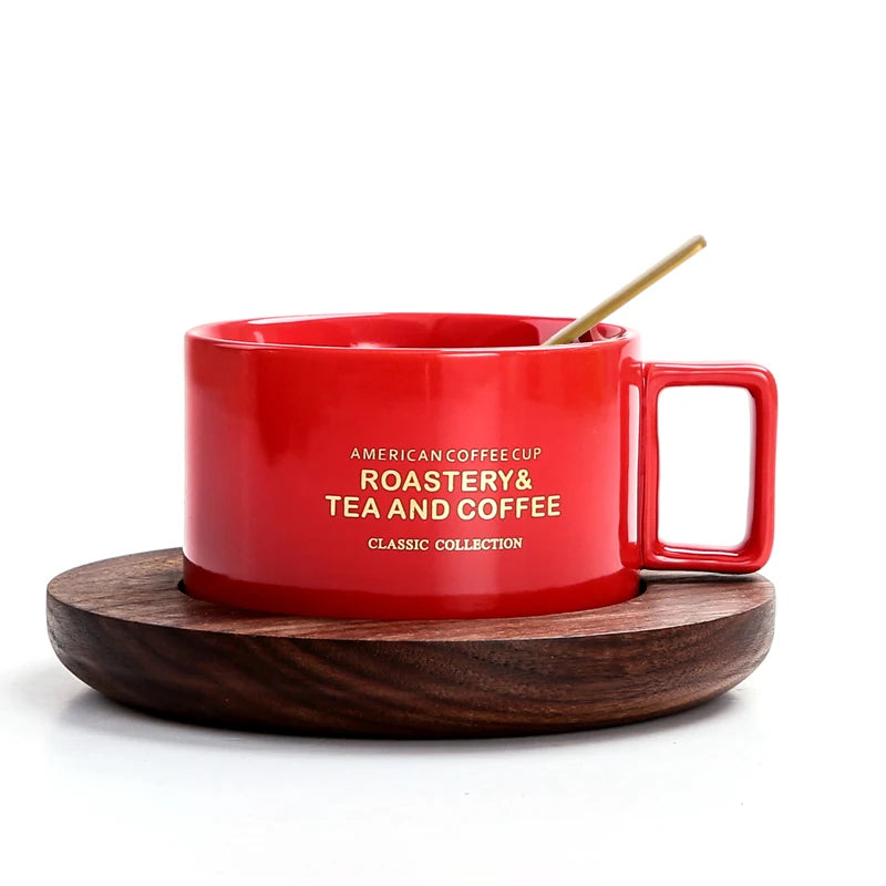 Tasse en Céramique avec Cuillère et Soucoupe Lettre Dorée 300ml
