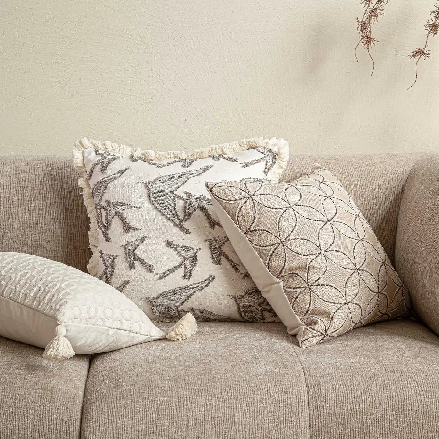 Housse de Coussin Blanche Rayée à Franges Waist