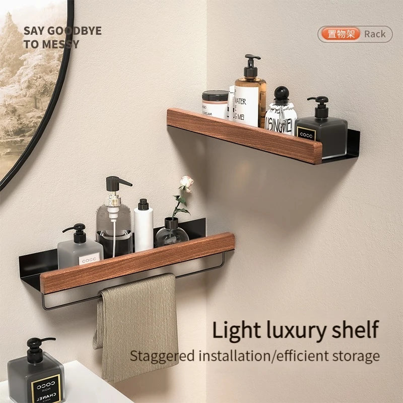 Étagère d'Angle pour Salle de Bain - Aluminium et Bois
