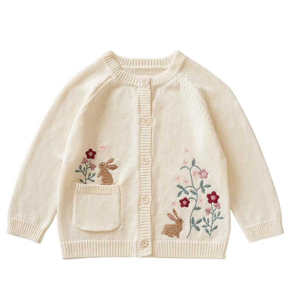 Cardigan Fille Brodé Motif Champignon