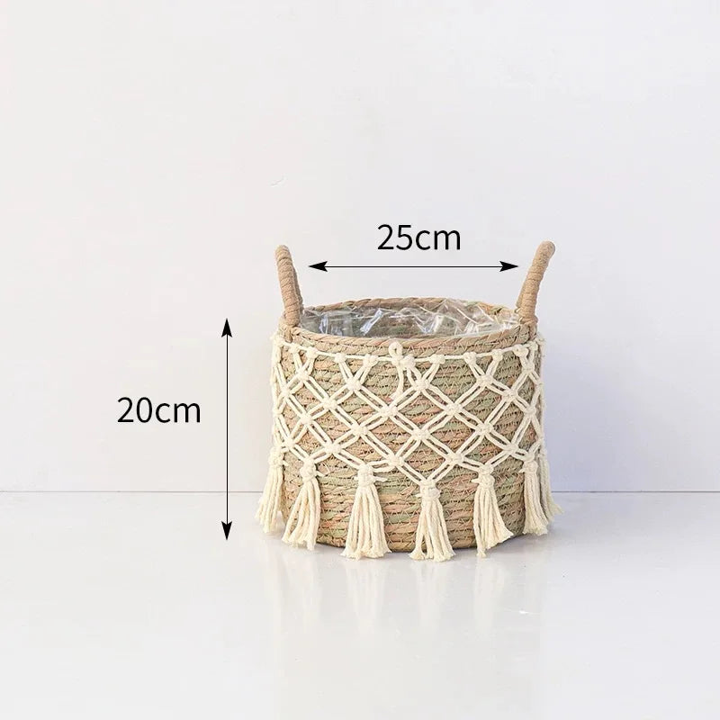 Panier de Rangement en Algue Marine Tressée Blanc
