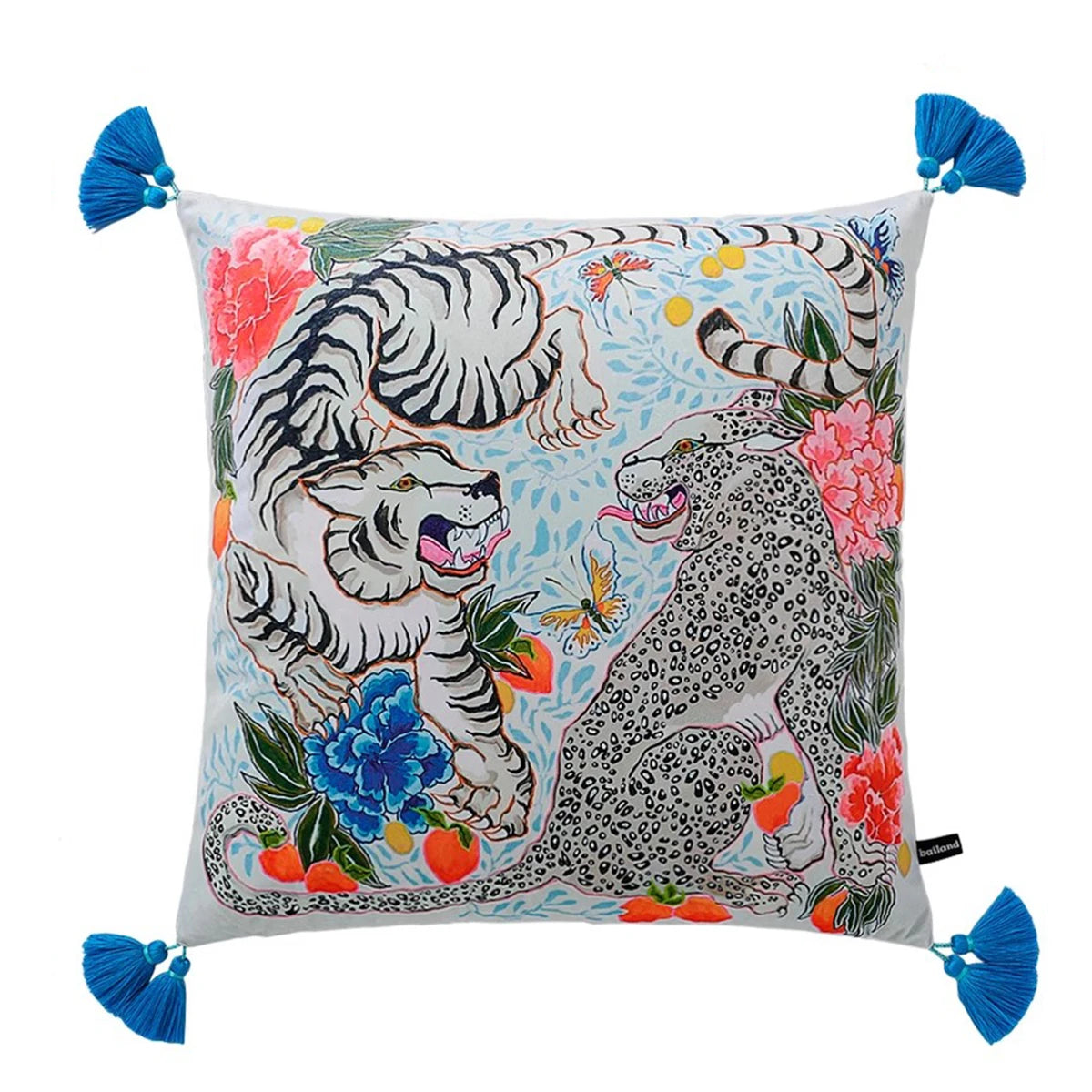 Housse de Coussin Velours Motif Léopard à Pompons