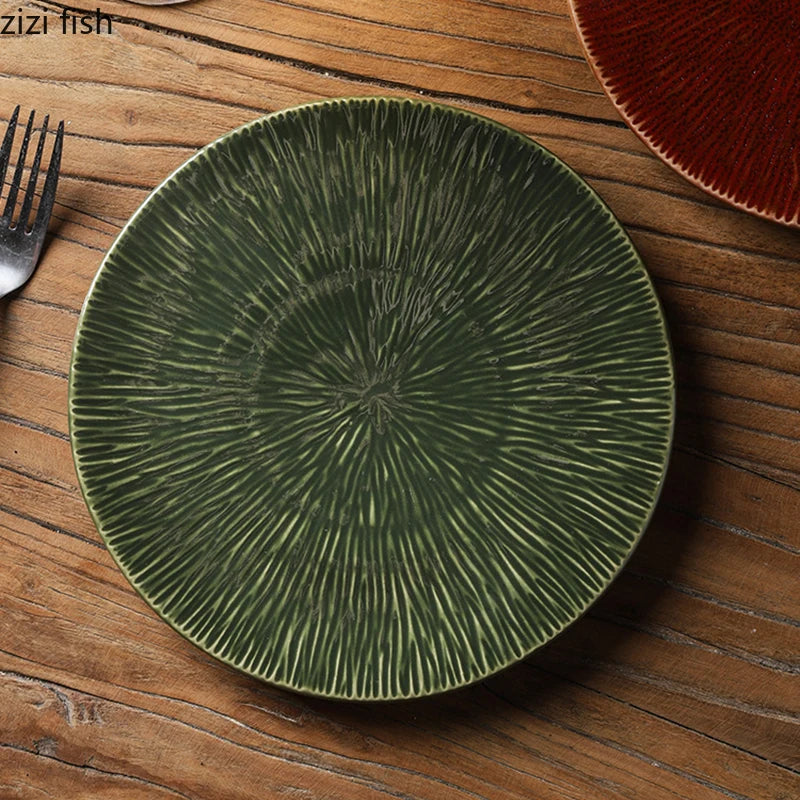 Assiette en Céramique Effet Rayures Style Vintage
