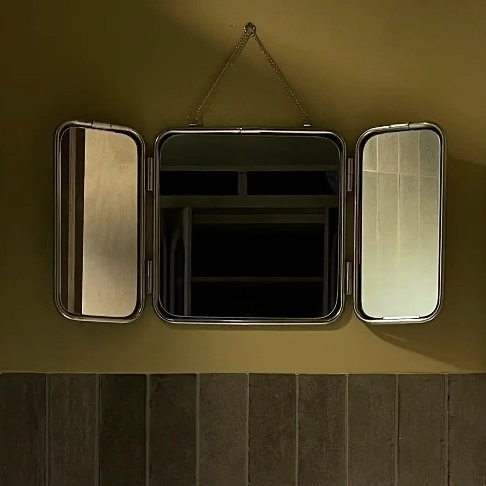 Miroir Trifold Carré Métal Style Minimaliste