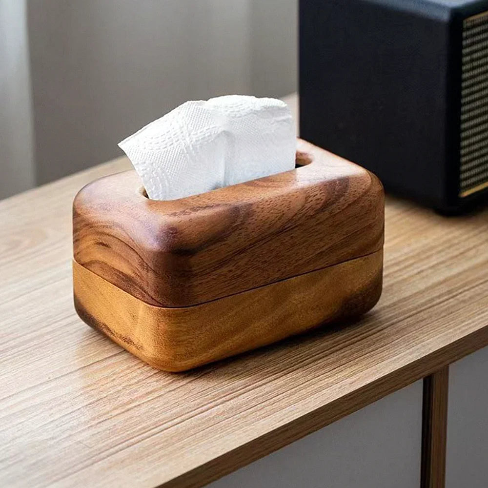 Boîte à Mouchoirs en Bois de Noyer Foncé - Style Japonais