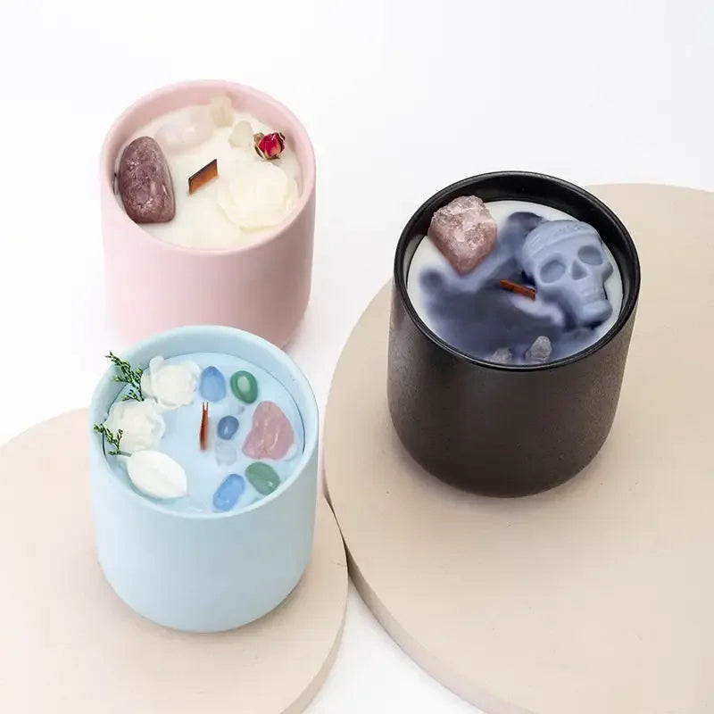 Bougie Parfumée en Pot de Céramique - Cire Végétale et Mèche en Bois