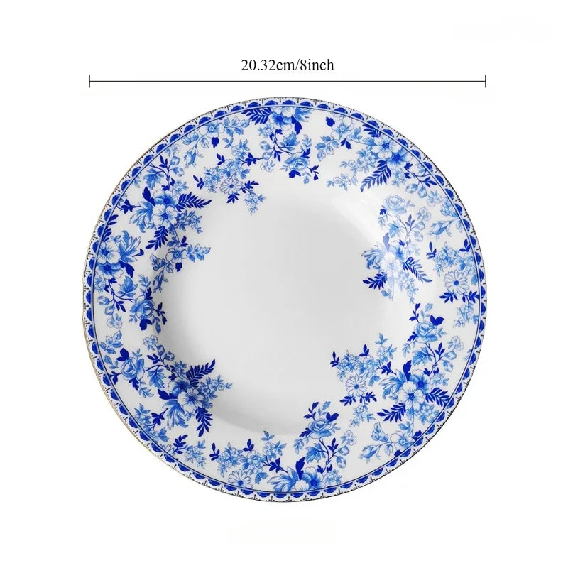 Assiette en Porcelaine Bleu et Blanc Style Vintage