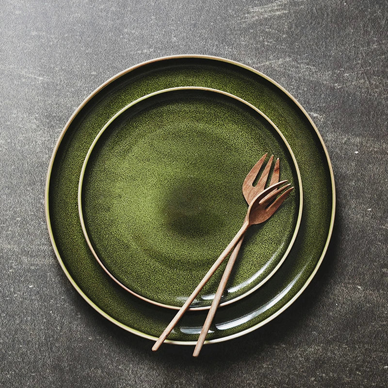 Assiette Creuse Céramique Verte Rétro Pâtes et Salade