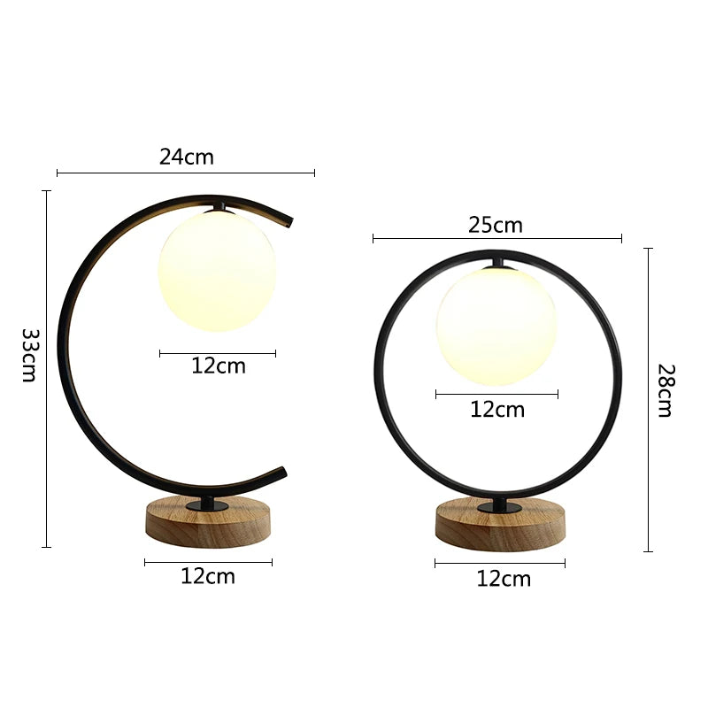 Duo de Lampes de Table Boule de Verre et Bois