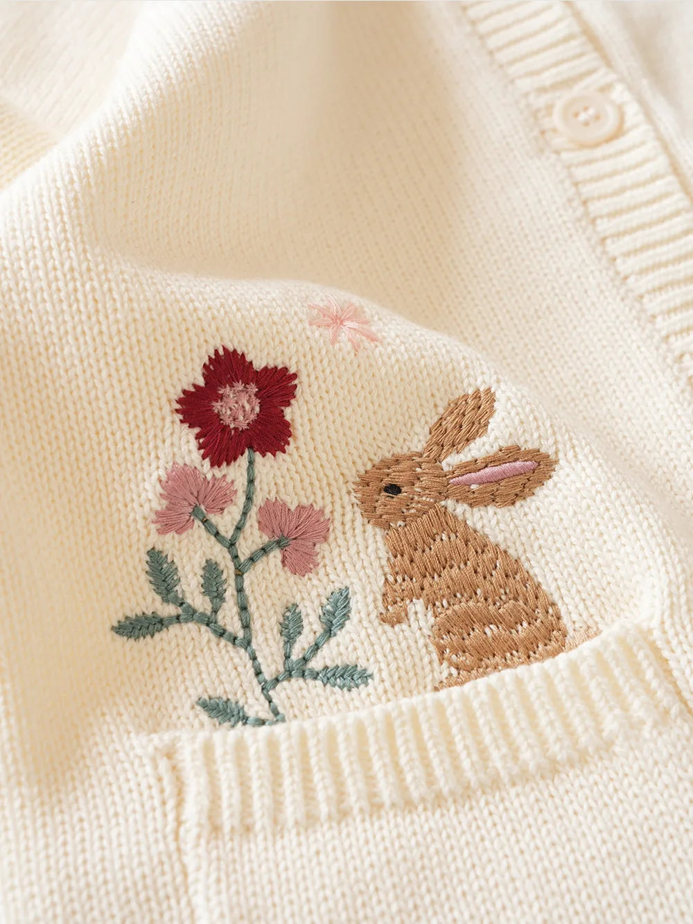 Cardigan Fille Brodé Motif Champignon