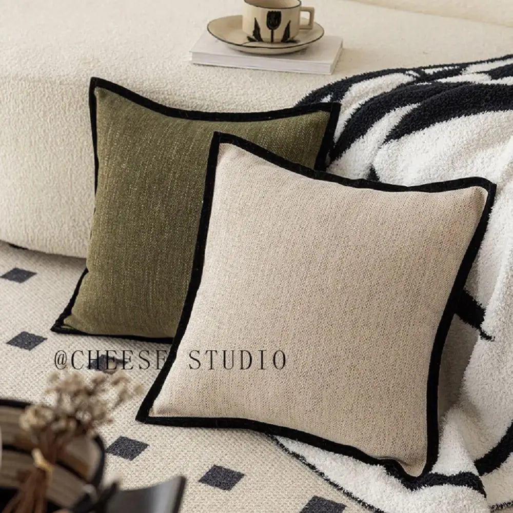 Housse de Coussin Bordure Noire - Style Vert Rétro