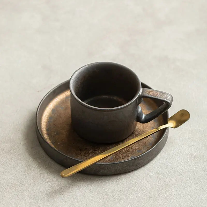 Ensemble Tasses Céramique Vintage Style Japonais Dorées