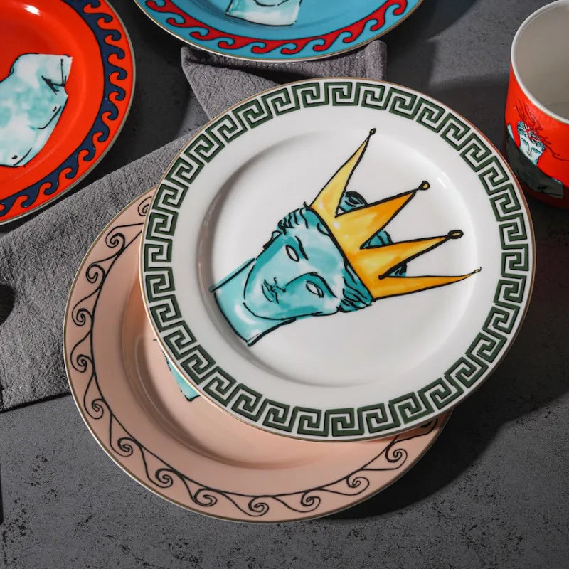 Tasse à Café en Porcelaine Rouge avec Plateau Rond