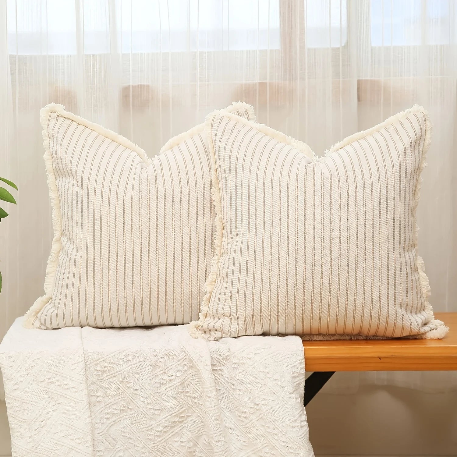 Housse de Coussin Rayée Confortable Style Décontracté
