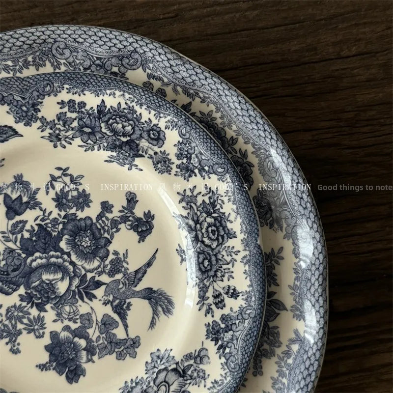 Service de Table Céramique Motif Floral Bleu Vintage