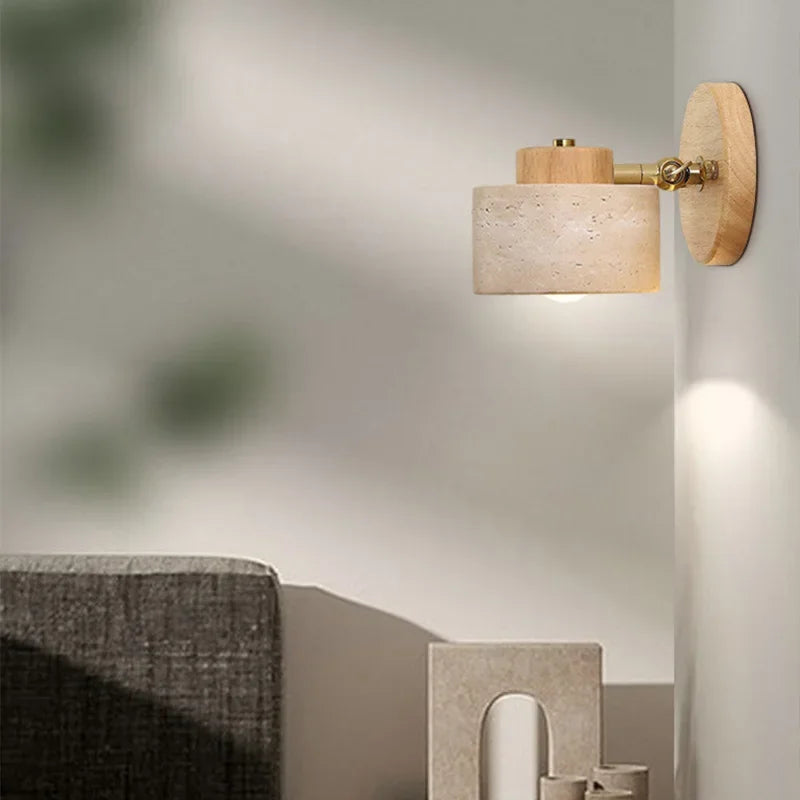 Applique Murale Pierre Jaune Style Japonais Rotative avec Interrupteur