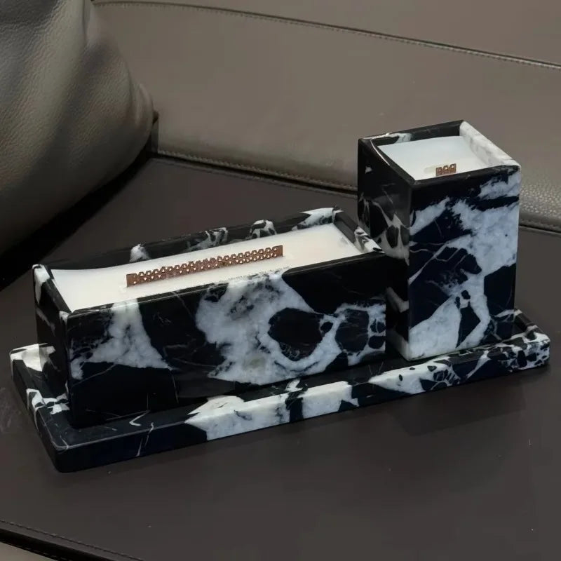 Bougeoir en Marbre Naturel - Rectangulaire Fait Main