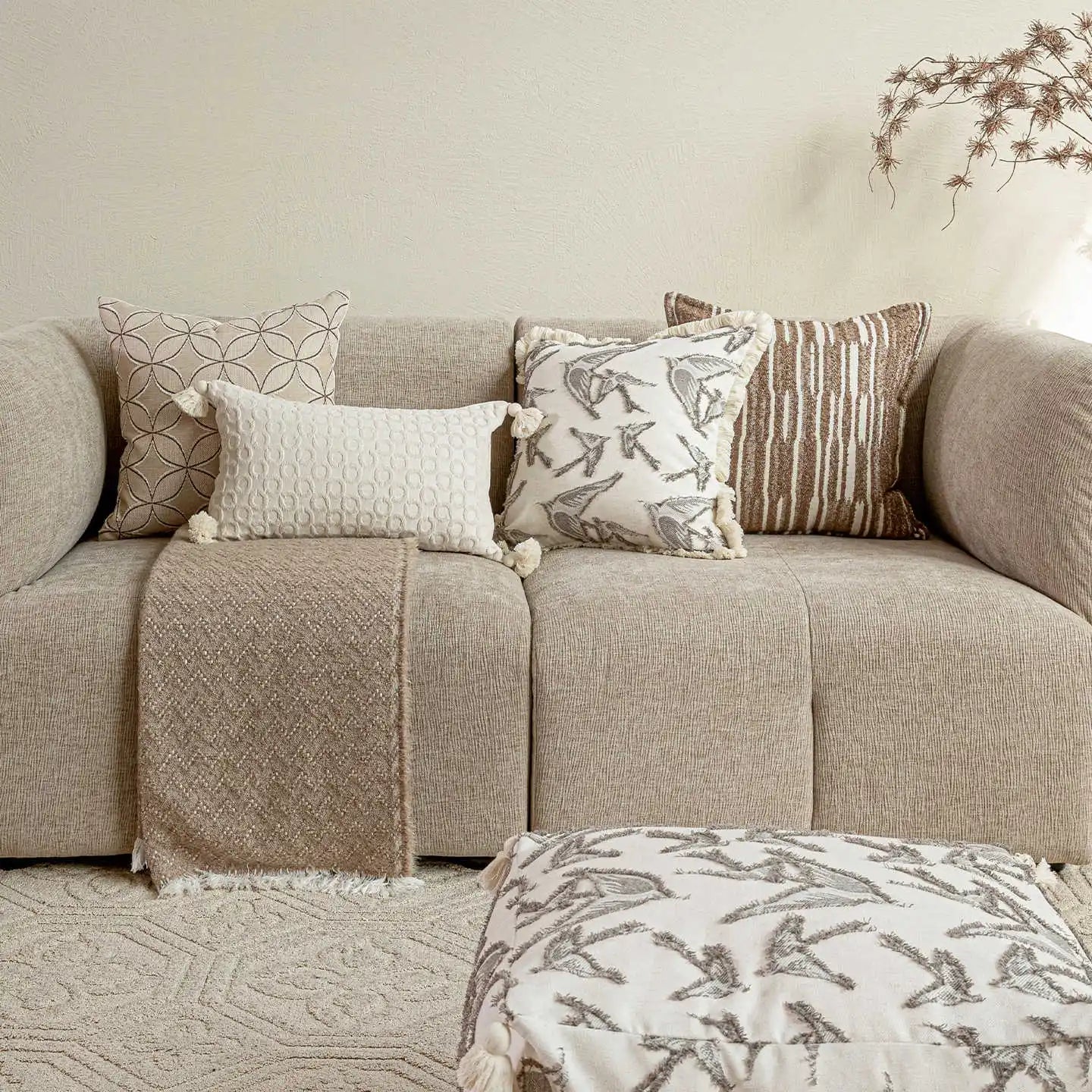 Housse de Coussin Blanche Rayée à Franges Waist