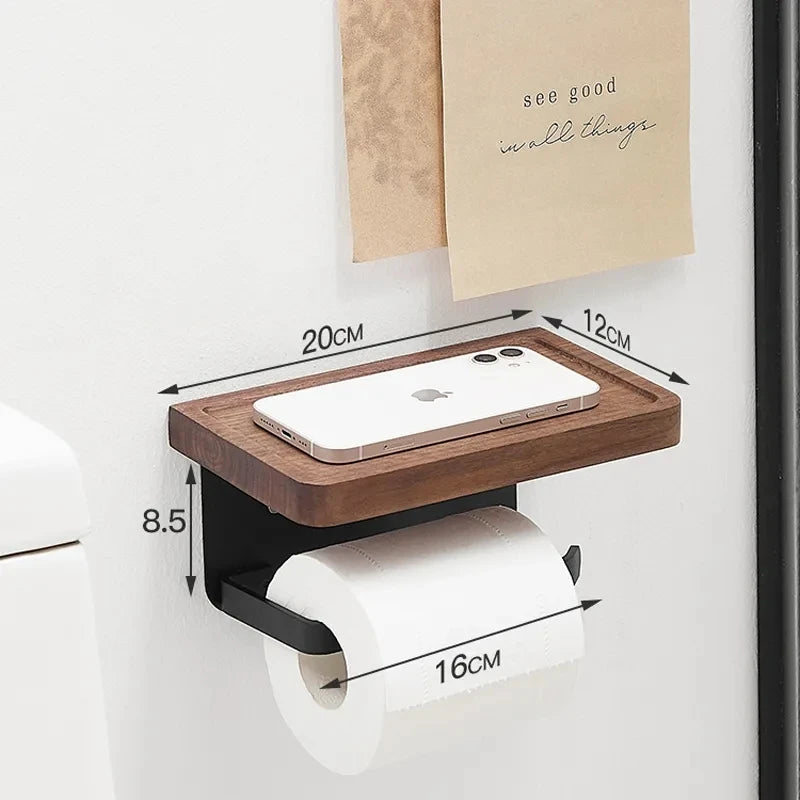 Porte-Papier Toilette Mural avec Étagère - Noir Mat