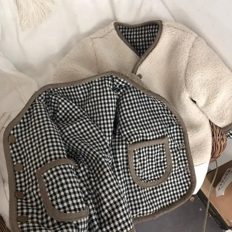 Veste Enfant Réversible Chaude à Carreaux