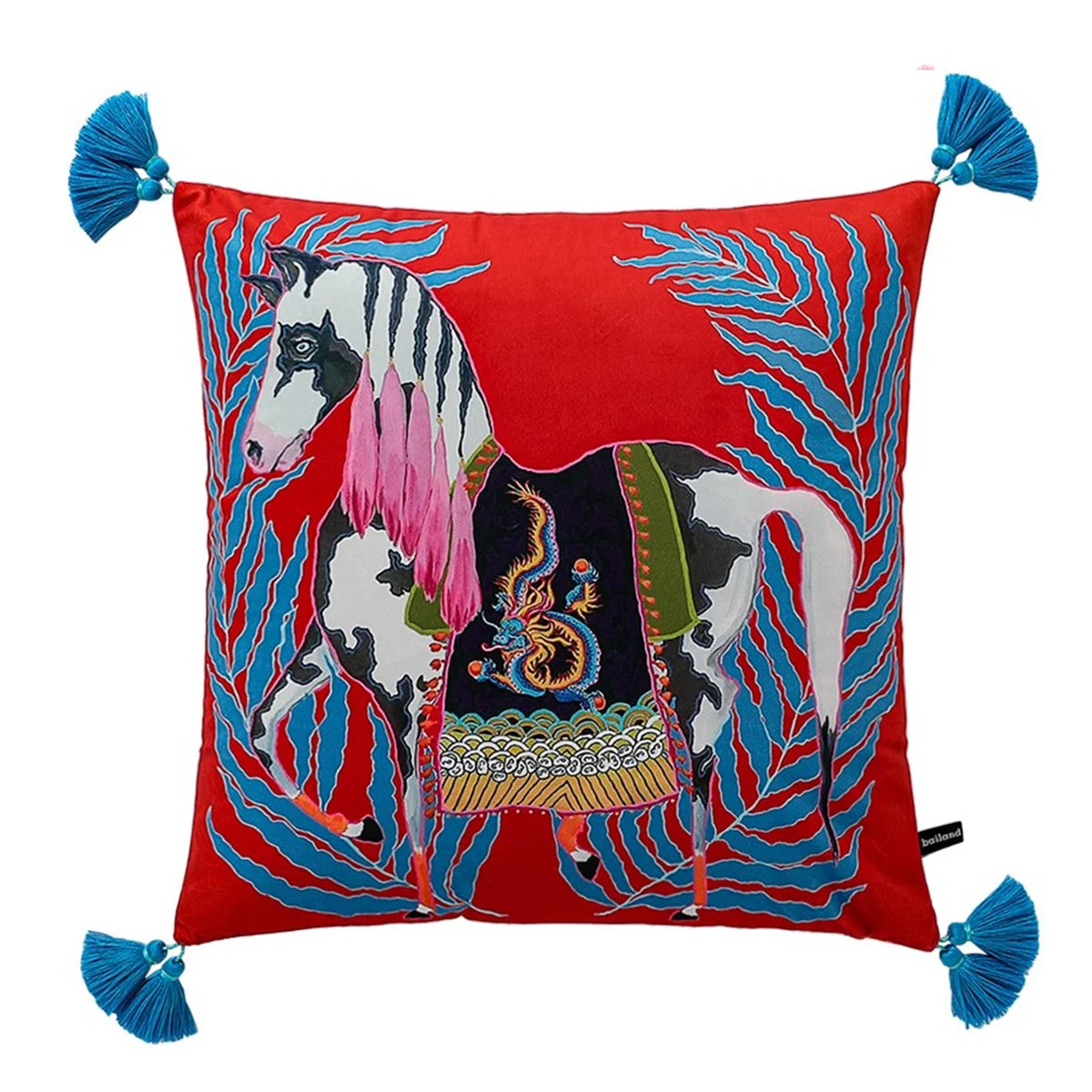 Housse de Coussin Velours Motif Léopard à Pompons