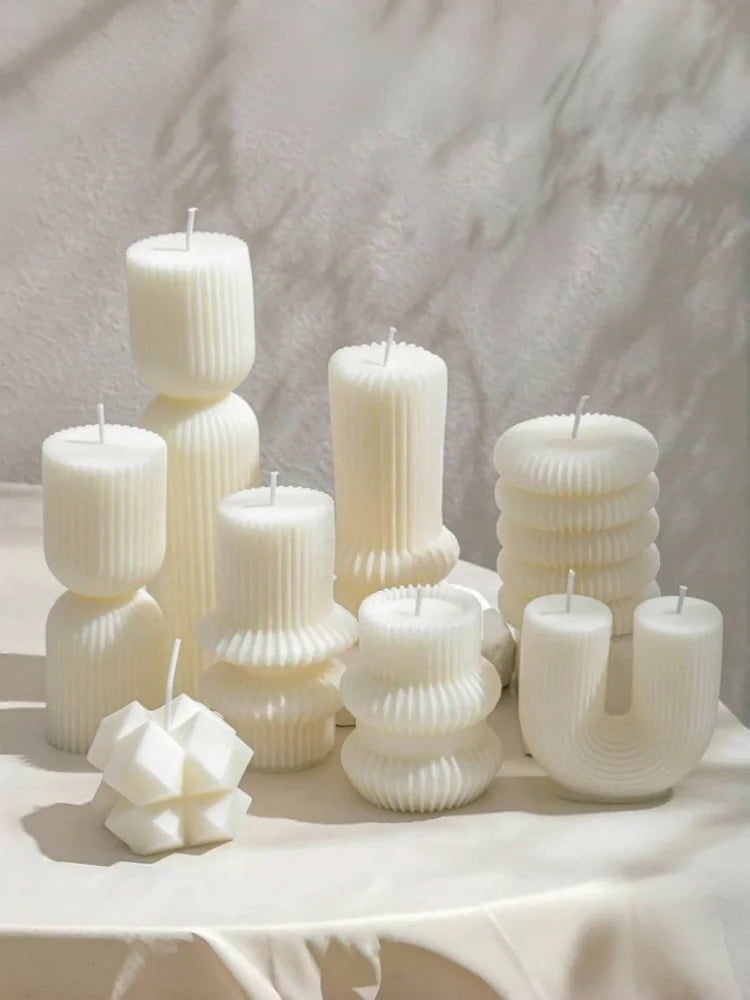 Bougie Décorative Cylindrique Nervurée en Cire de Soja