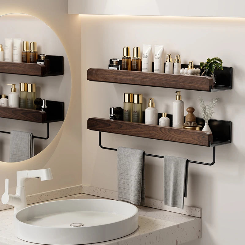 Étagère d'Angle pour Salle de Bain - Aluminium et Bois