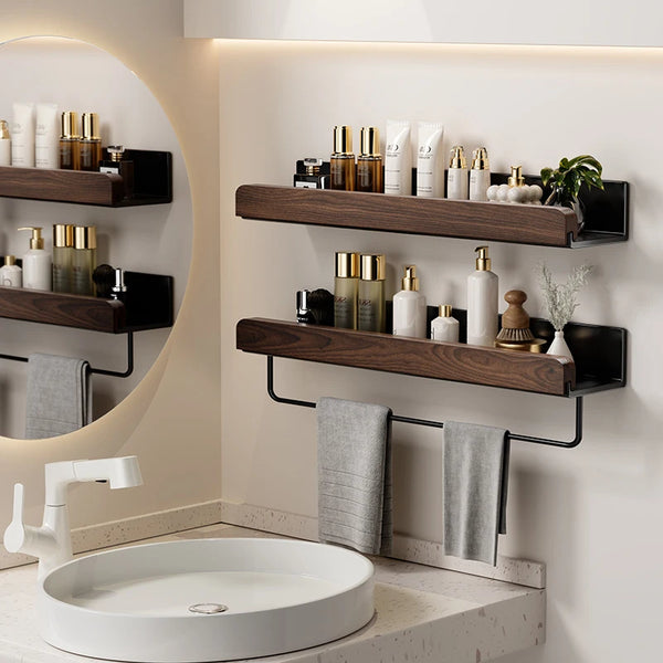 Étagère d'Angle pour Salle de Bain - Aluminium et Bois