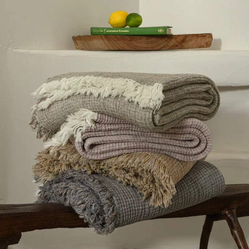 Couverture à Pompons en Coton et Lin