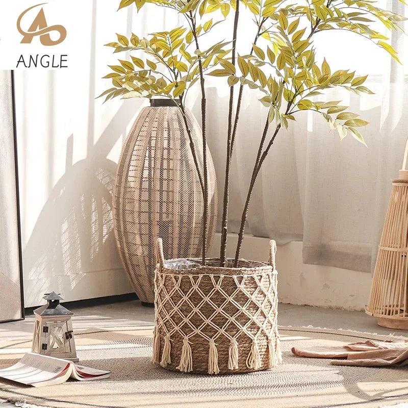 Panier de Rangement en Algue Marine Tressée Blanc