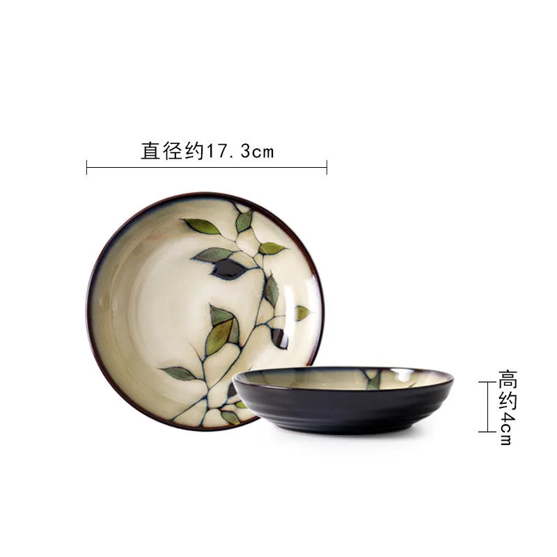 Assiette en Céramique Peinte Motif Feuille