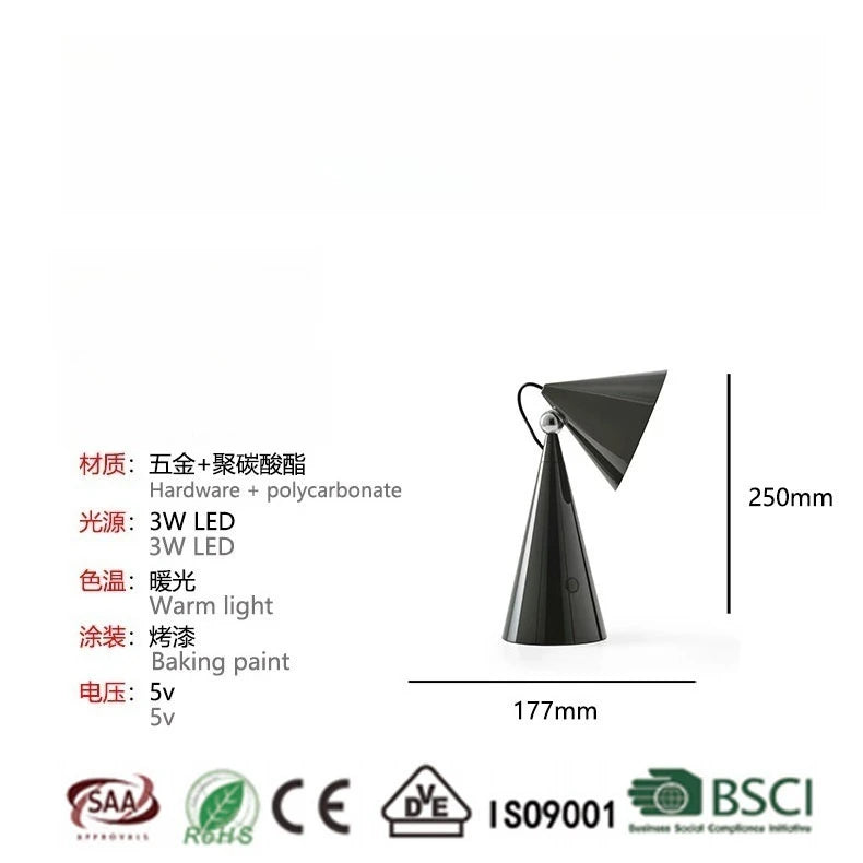 Lampe de Table Conique Portable - Design Nordique USB