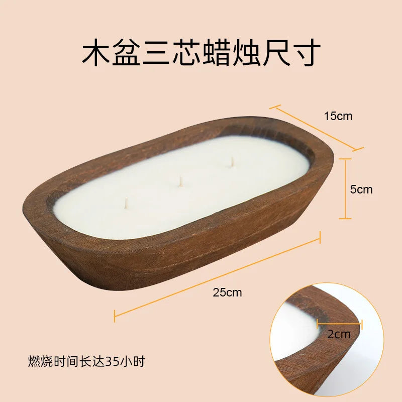 Bougie Parfumée Triple Mèche - Coupelle en Bois Naturel