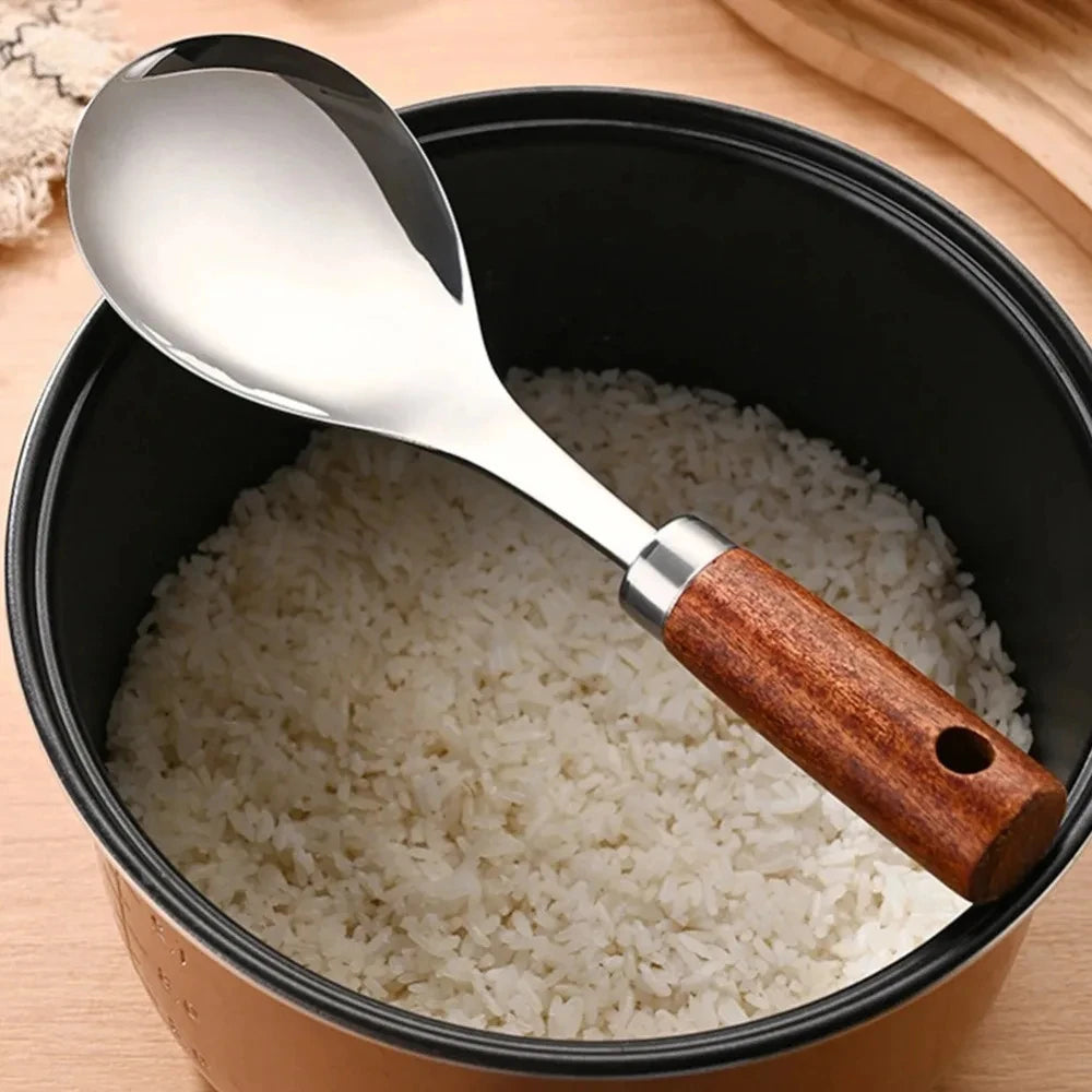 Cuillère à Riz Acier Inoxydable Manche Bois 22cm