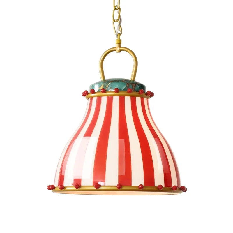 Suspension Verre Coloré Rayures Rouge Bonbon Rétro