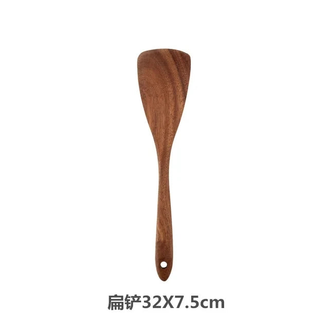 Set d'Ustensiles de Cuisine en Bois de Teck Naturel Thaïlandais