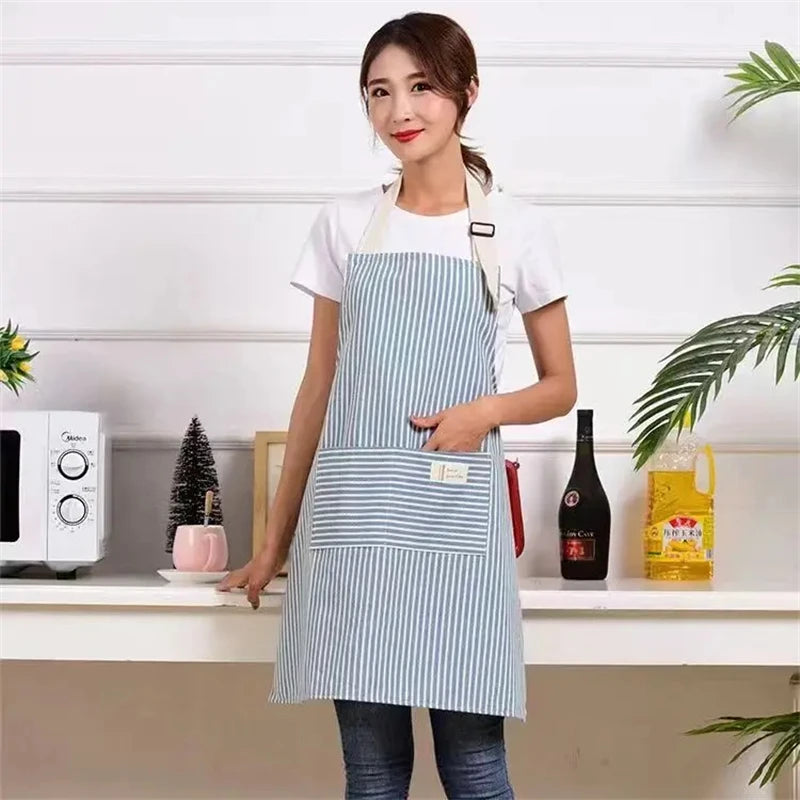Tablier de Cuisine en Lin Rayé Ajustable