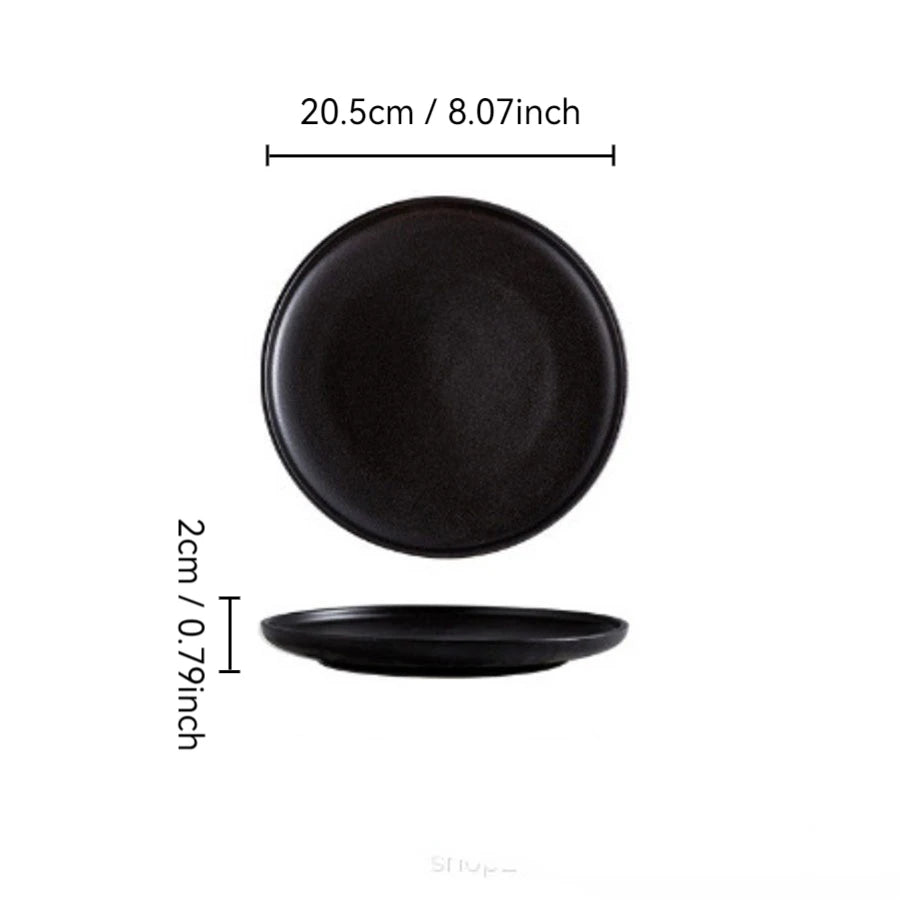 Ensemble d'Assiettes en Céramique Noire Style Japonais