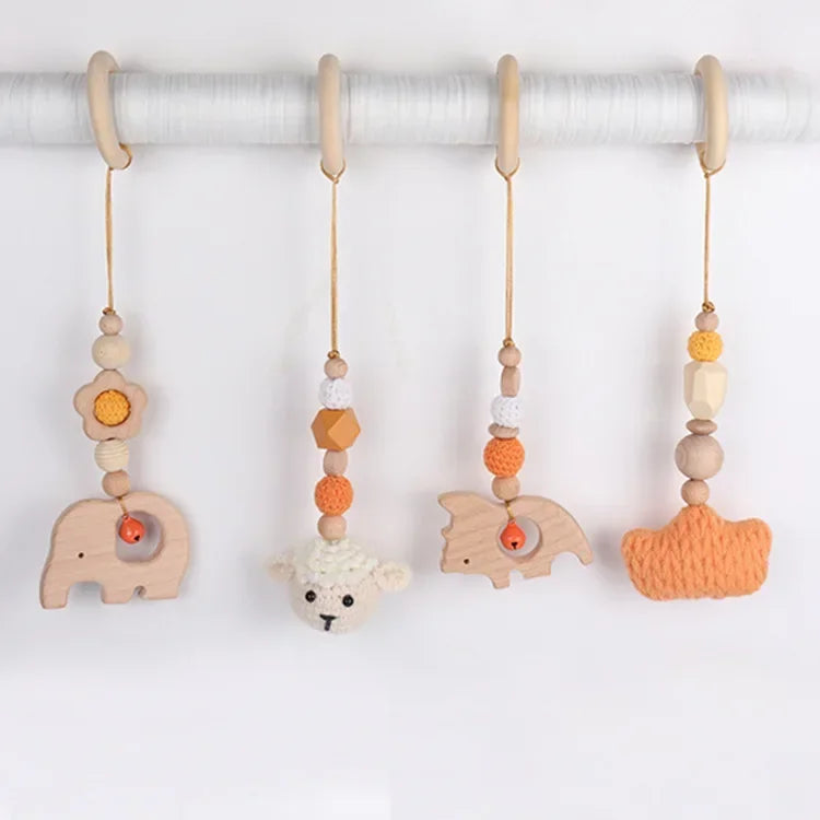 Lot de 4 Jouets en Bois pour Portique d'Éveil