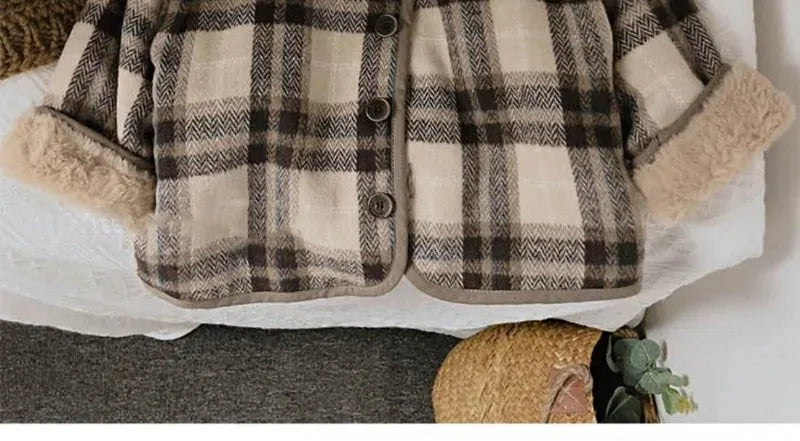 Manteau Enfant en Laine à Carreaux Peluche