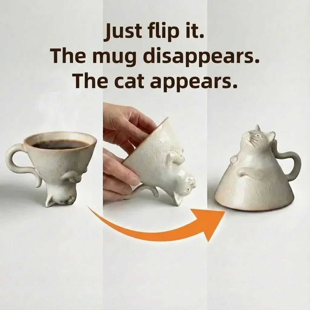 Tasse Sculpture Chat en Céramique Design Réversible