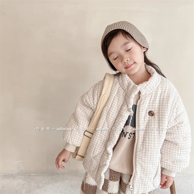 Manteau Enfant à Carreaux Doublure Polaire