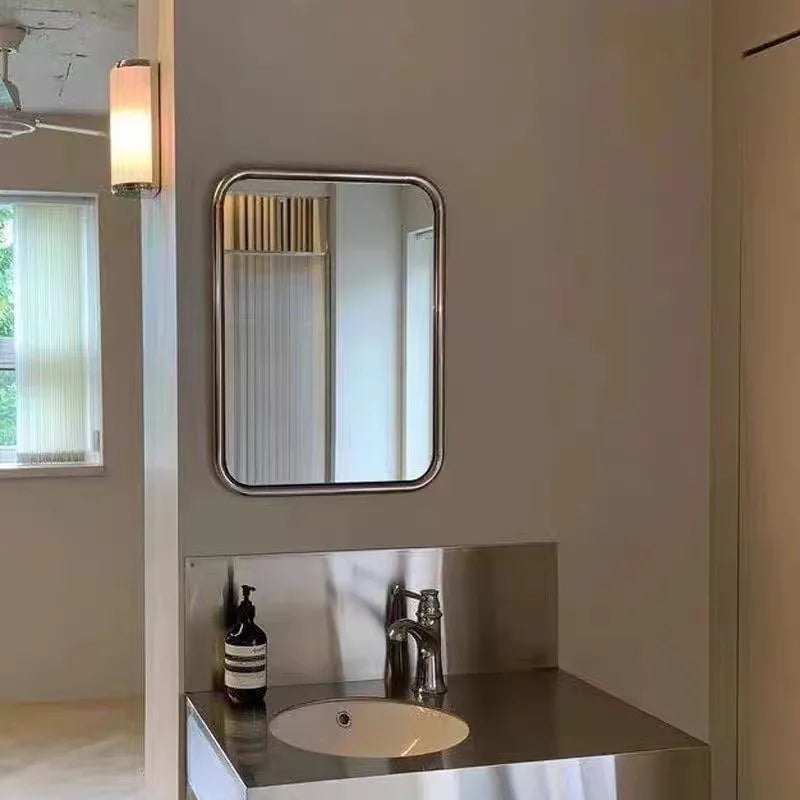 French Retro Wall Mirror – Stainless Steel Bathroom Dressing Mirror