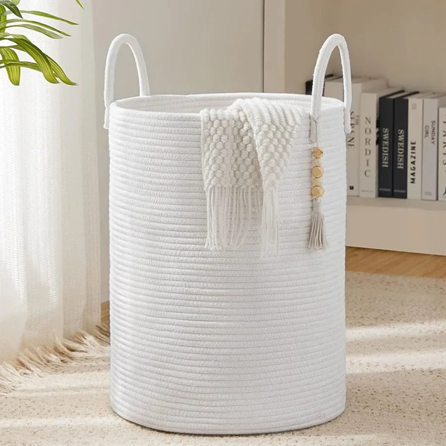 Grand Panier à Linge Haut Tressé avec Poignées Pliable