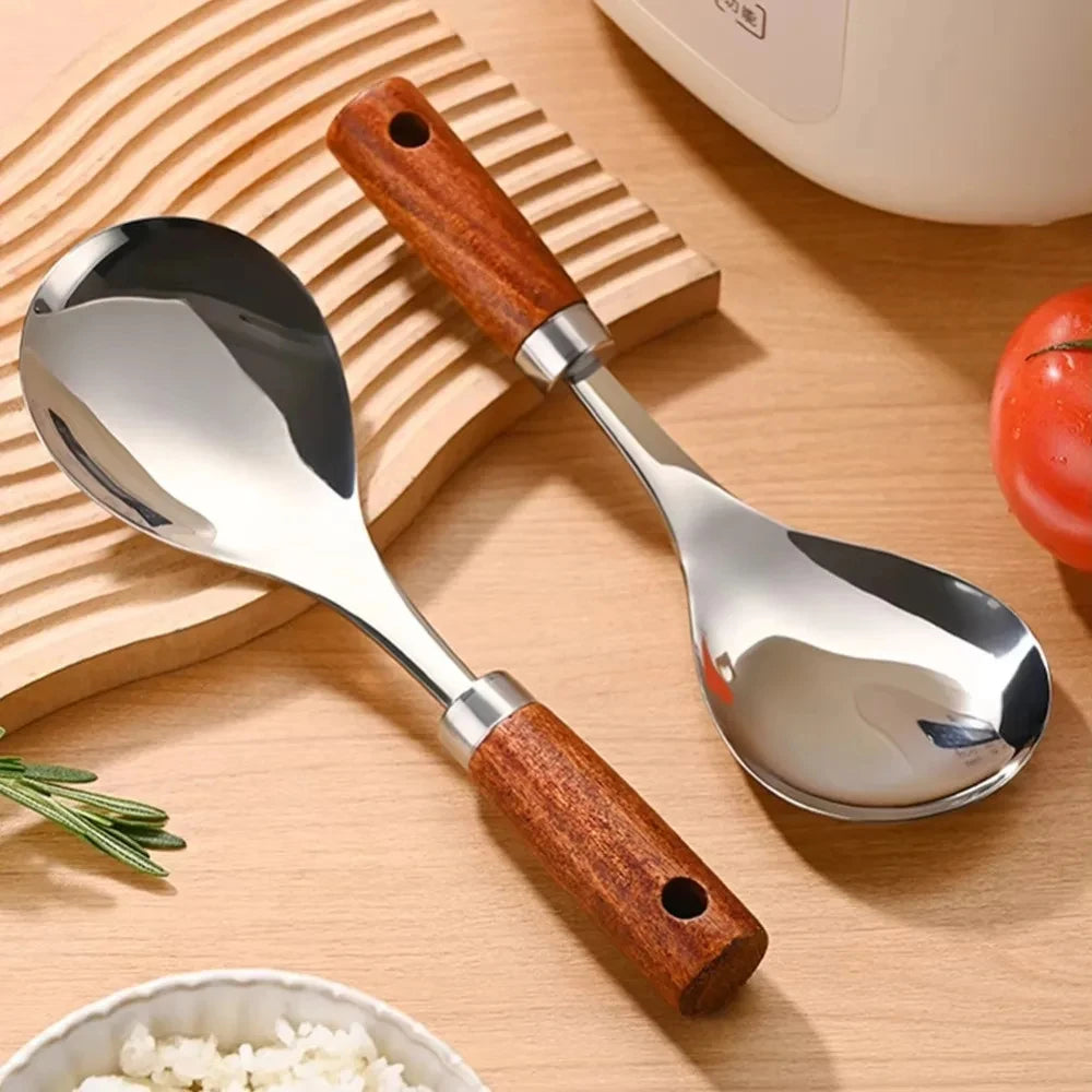 Cuillère à Riz Acier Inoxydable Manche Bois 22cm